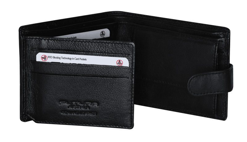 Futura Mens RFID Leather Coin Fold Over Wallet - Black