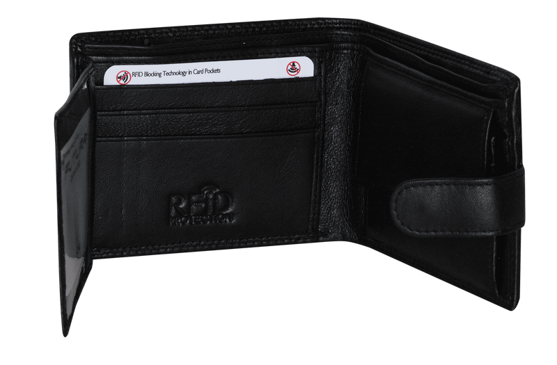 Futura Mens RFID Leather Coin Fold Over Wallet - Black