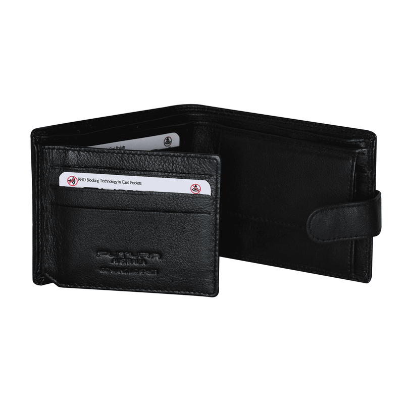 Futura Mens RFID Leather Coin Fold Over Wallet - Black