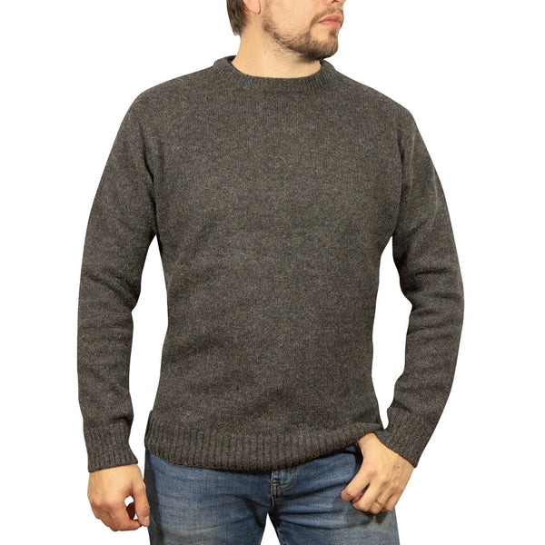 100% SHETLAND WOOL CREW Round Neck Knit JUMPER Pullover Mens Sweater Knitted - Charcoal (29) - L