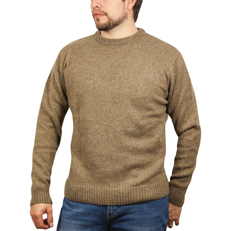 100% SHETLAND WOOL CREW Round Neck Knit JUMPER Pullover Mens Sweater Knitted - Nutmeg (23) - 4XL