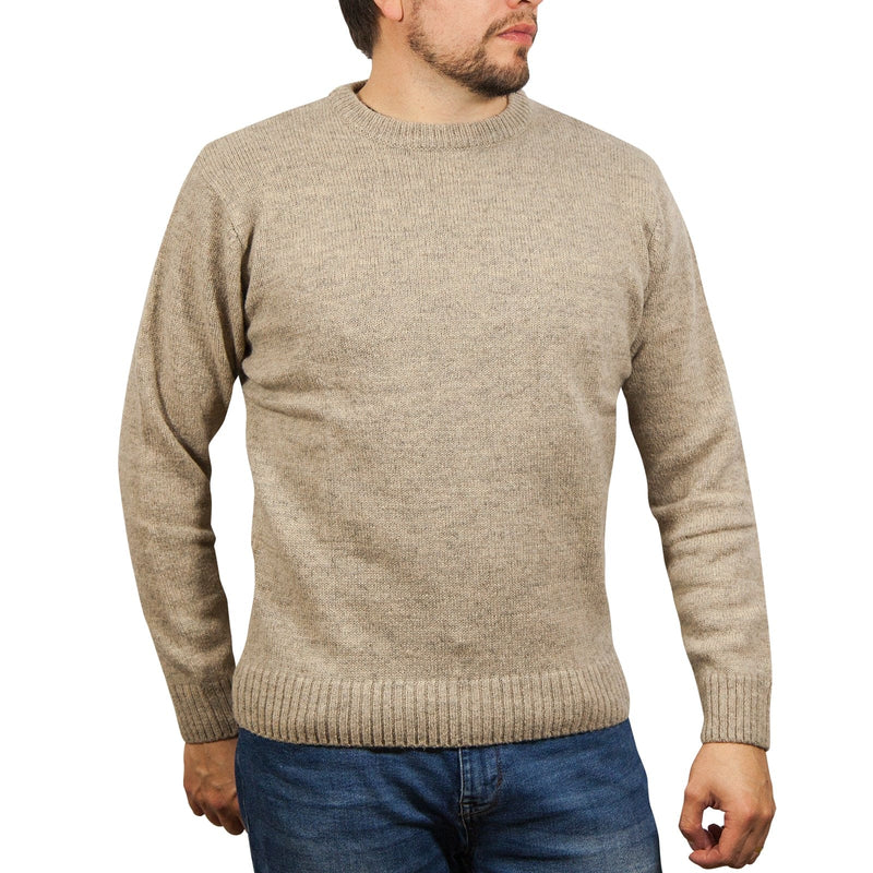 100% SHETLAND WOOL CREW Round Neck Knit JUMPER Pullover Mens Sweater Knitted - Beige (03) - 6XL