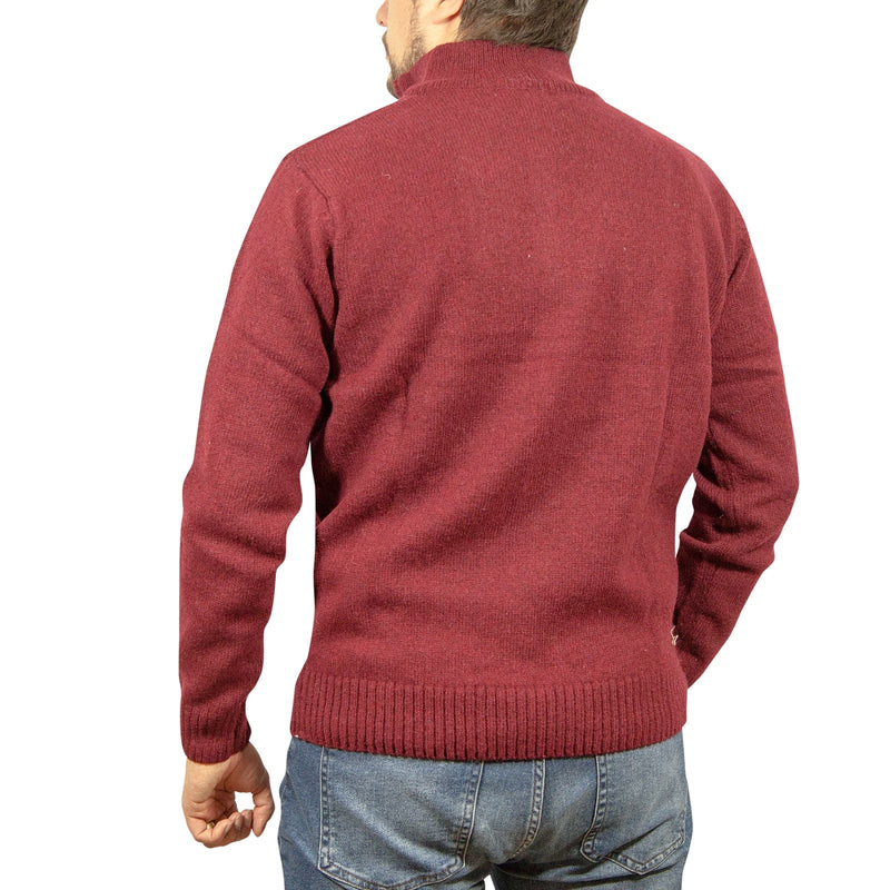 100% SHETLAND WOOL Half Zip Up Knit JUMPER Pullover Mens Sweater Knitted - Burgundy (97) - 3XL