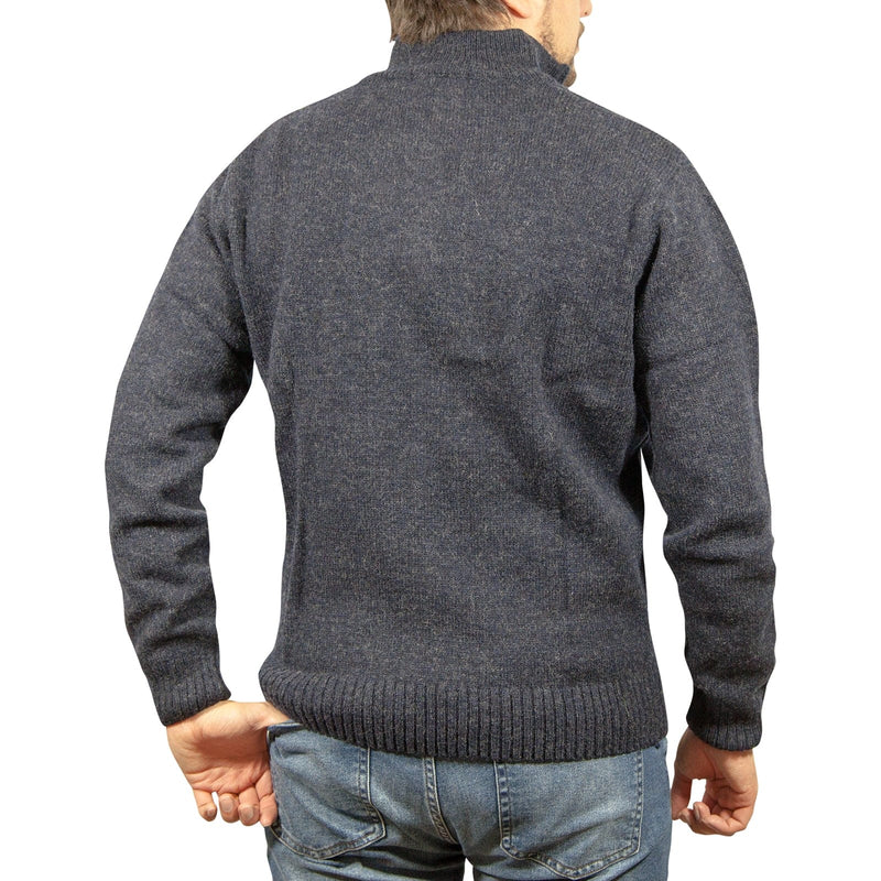 100% SHETLAND WOOL Half Zip Up Knit JUMPER Pullover Mens Sweater Knitted - Denim Blue (45) - XXL