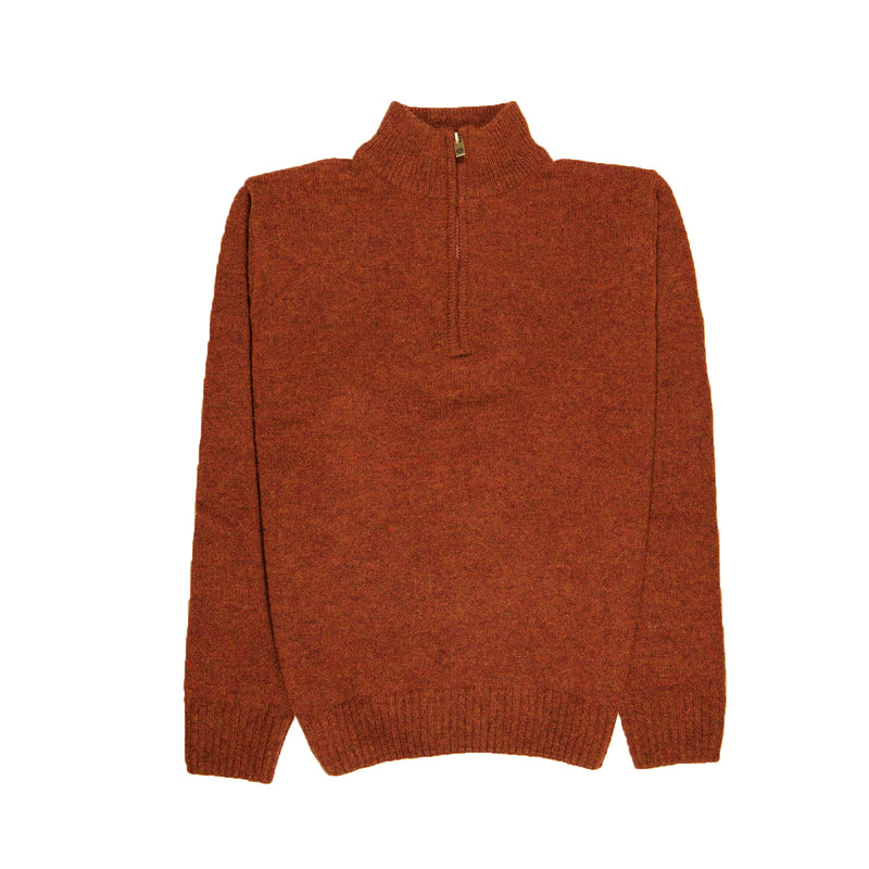 100% SHETLAND WOOL Half Zip Up Knit JUMPER Pullover Mens Sweater Knitted - Rust (54) - 5XL