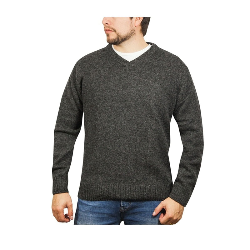 100% Shetland Wool V Neck Knit Jumper Pullover Mens Sweater Knitted - Charcoal (29) - M