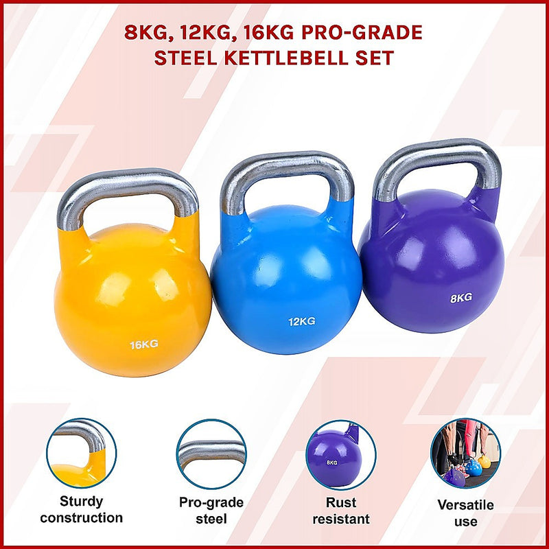 8KG, 12KG, 16KG Pro-Grade Steel KettleBell Set