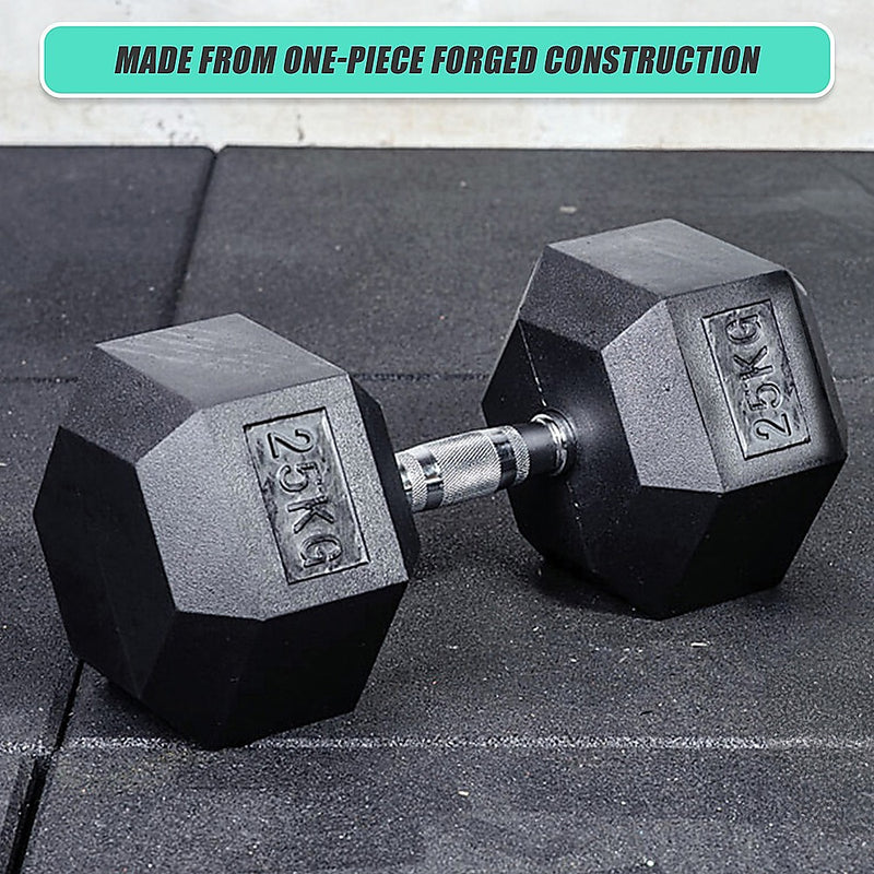 25KG Commercial Rubber Hex Dumbbell Gym Weight