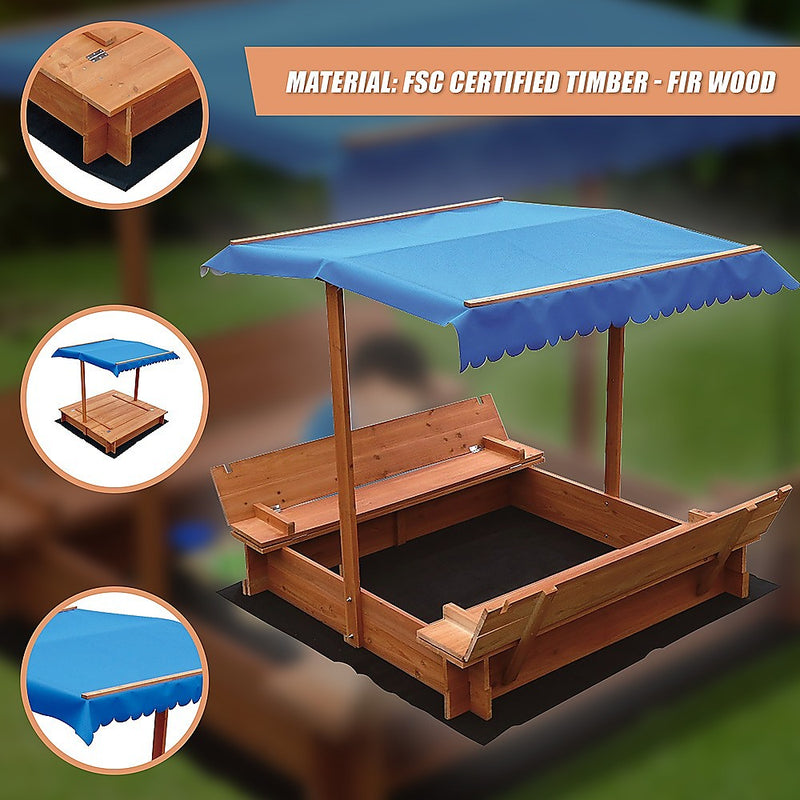 Kids Wooden Toy Sandpit with Canopy