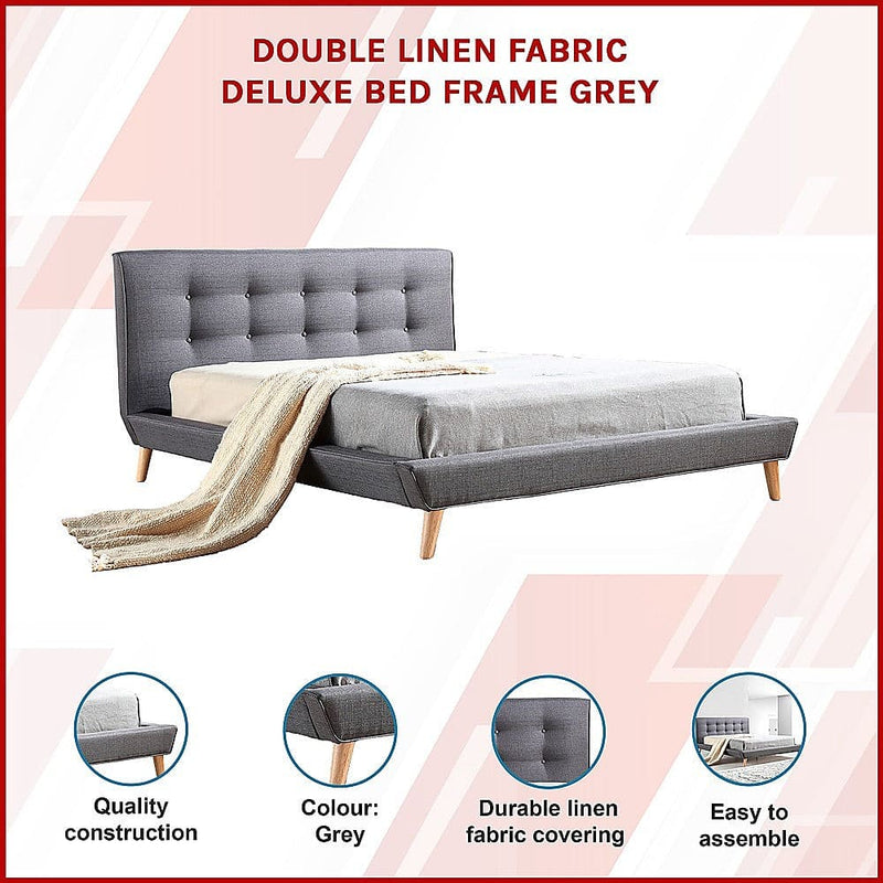 Double Linen Fabric Deluxe Bed Frame Grey