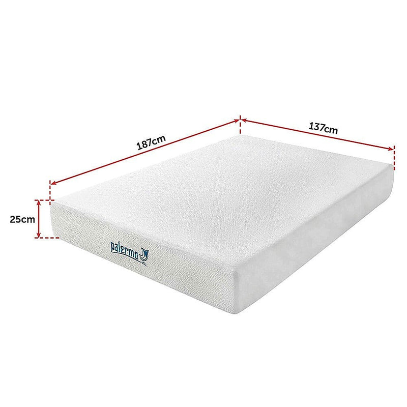 Palermo Double 25cm Gel Memory Foam Mattress  - Dual-Layered  - CertiPUR-US Certified