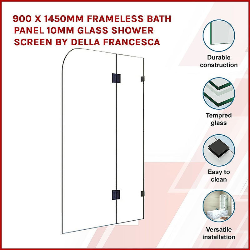 900 x 1450mm Frameless Bath Panel 10mm Glass Shower Screen By Della Francesca