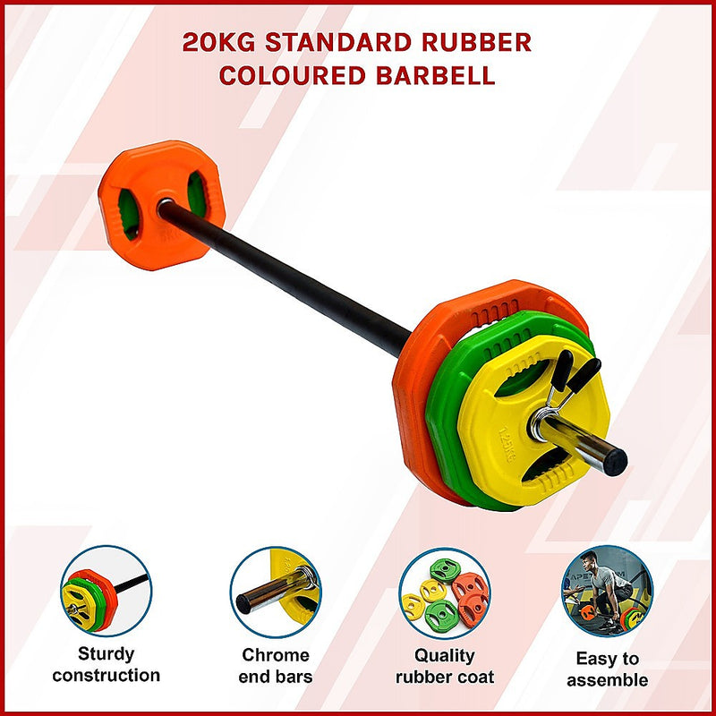 20kg Standard Rubber Coloured Barbell