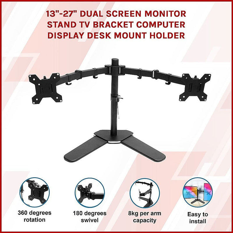 13"-27" Dual Screen Monitor Stand TV Bracket Computer Display Desk Mount Holder