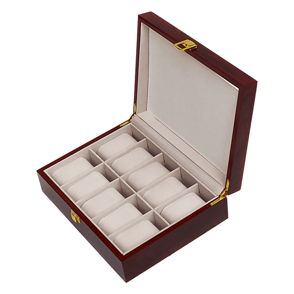 10 Grids Wooden Watch Case Glass Jewellery Storage Holder Box Wood Display