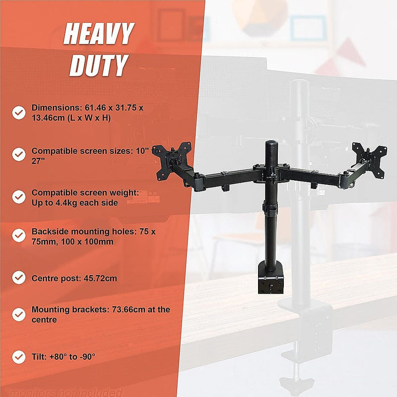 Dual LCD Monitor Desk Mount Stand Adjustable Fits 2 Screens Up To 27"