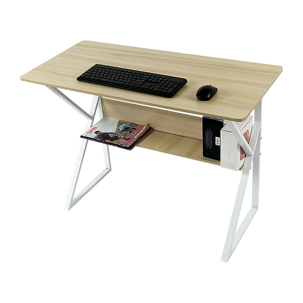 Wood & Metal Computer Desk with Shelf Home Office Furniture