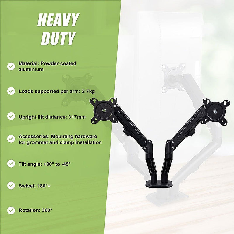 Dual Screen Gas-strut Monitor Stand Mount Desktop Bracket for LED/LC