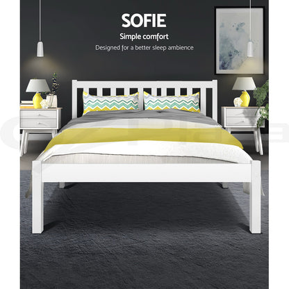 Artiss Bed Frame Queen Size Wooden White SOFIE