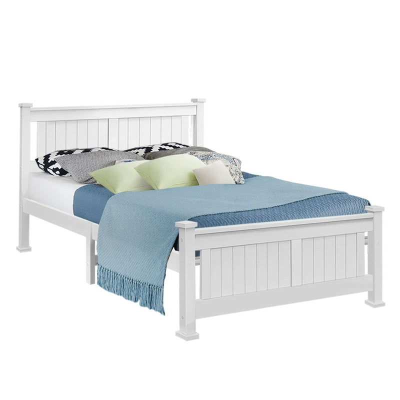 Artiss Bed Frame Double Size Wooden White RIO