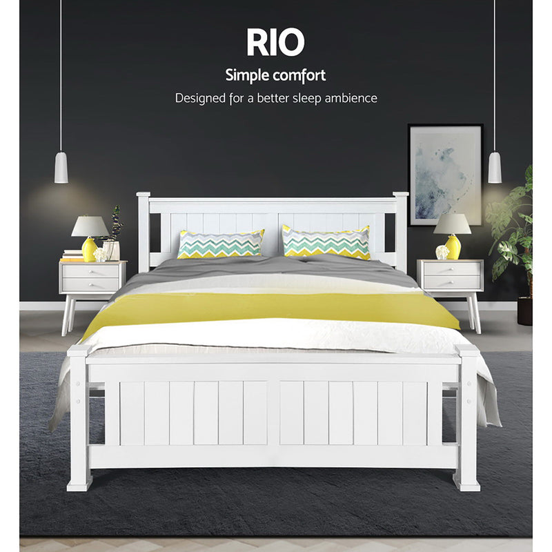 Artiss Bed Frame Double Size Wooden White RIO