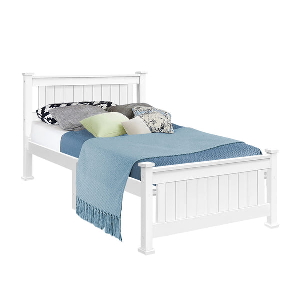 Artiss Bed Frame Single Size Wooden White RIO