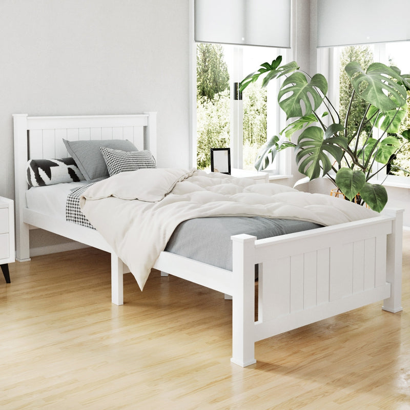 Artiss Bed Frame Single Size Wooden White RIO