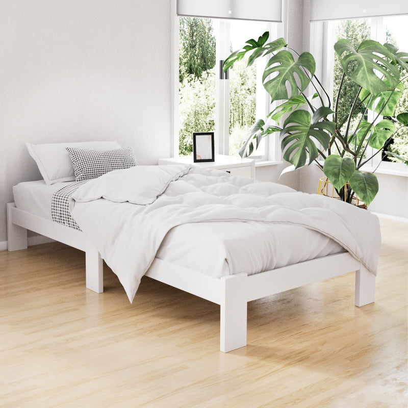 Artiss Bed Frame Single Size Wooden White JADE