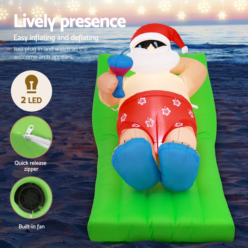 Jingle Jollys Christmas Inflatable Santa Bench 1.8M LED Illuminated Decorations