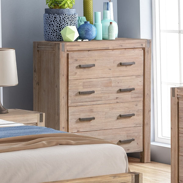 Tallboy with 4 Storage Drawers Assembled in Oak Colour Solid Wooden