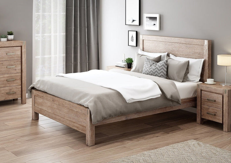 Bed Frame King Size in Solid Wood Veneered Acacia Bedroom Timber Slat in Oak