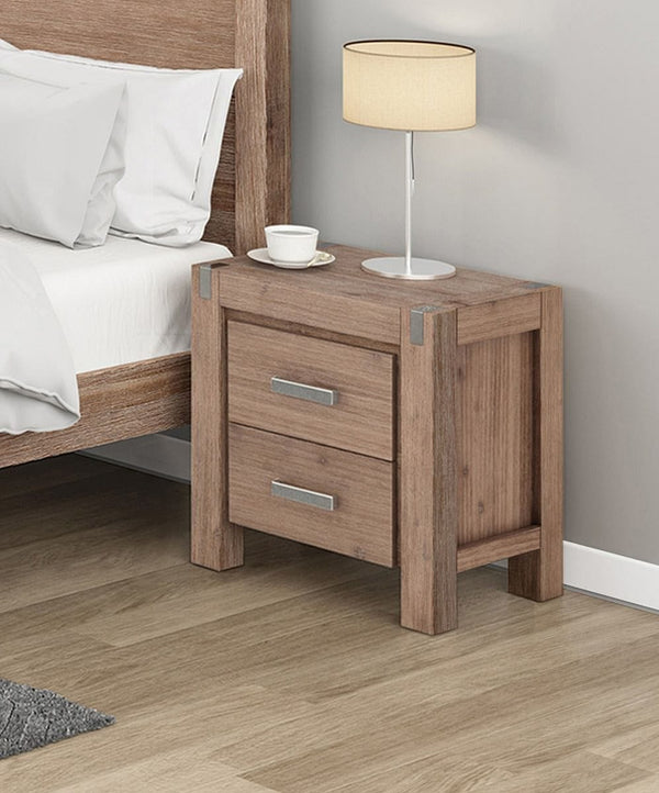 Bedside Table 2 drawers Night Stand Solid Wood Acacia Oak Colour