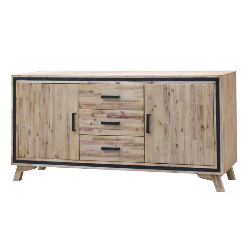 Buffet Sideboard in Silver Brush Colour with Solid Acacia & Veneer Wooden Frame Storage Cabinet with Drawers