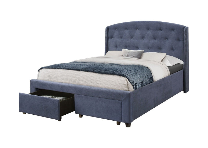 Queen Size Storage Bed Frame Upholtery Navy Blue Fabric with 2 Drawers