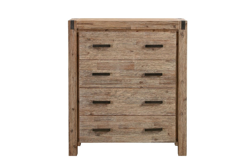 Tallboy with 4 Storage Drawers Assembled in Oak Colour Solid Wooden