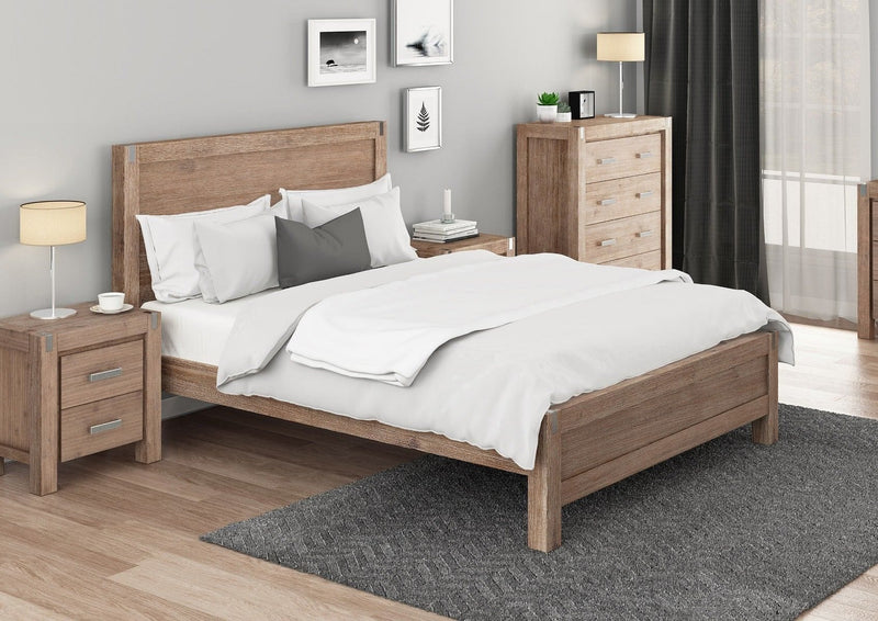 Bed Frame King Size in Solid Wood Veneered Acacia Bedroom Timber Slat in Oak