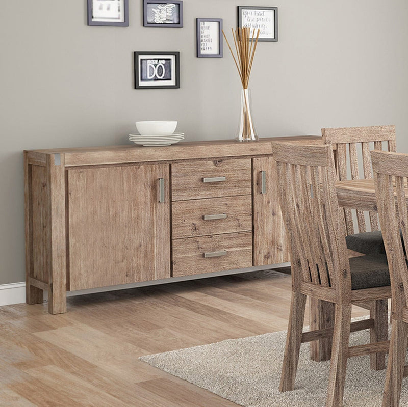 Buffet Sideboard in Oak Colour Constructed with Solid Acacia Wooden Frame Storage Cabinet with Drawers