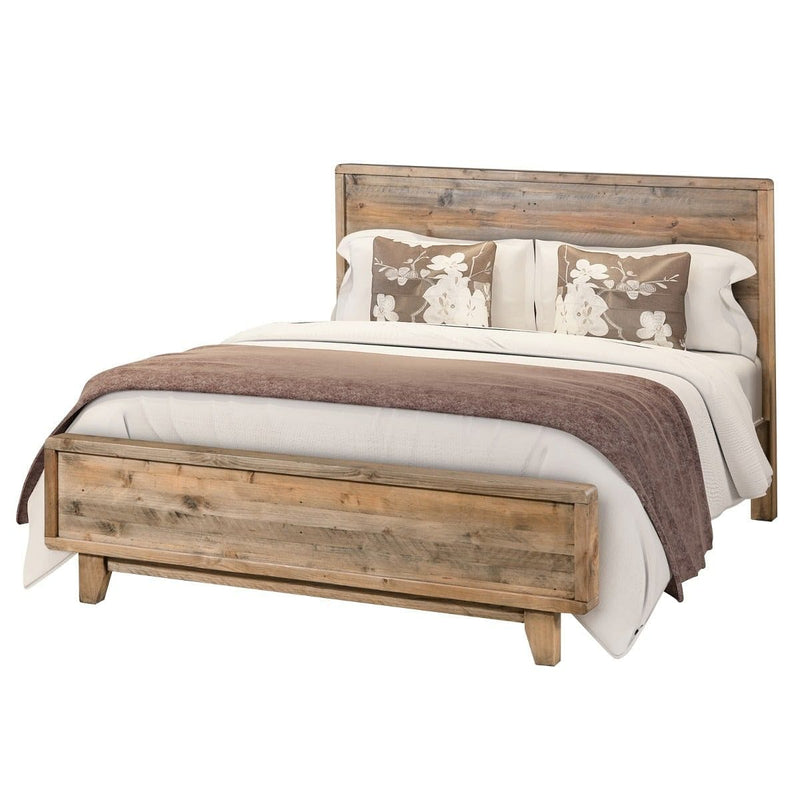 Queen Size Wooden Bed Frame in Solid Wood Antique Design Light Brown