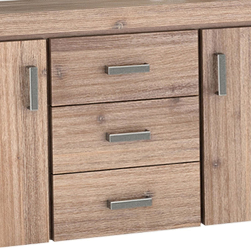 Buffet Sideboard in Oak Colour Constructed with Solid Acacia Wooden Frame Storage Cabinet with Drawers