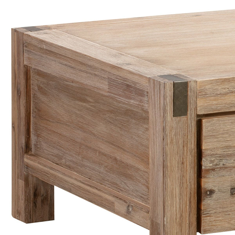 Coffee Table Solid Acacia Wood & Veneer Frame 2 Drawers Storage Oak Colour