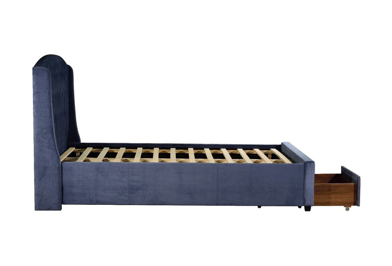 Queen Size Storage Bed Frame Upholtery Navy Blue Fabric with 2 Drawers