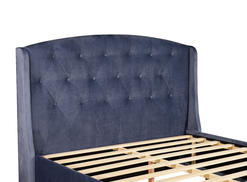 Queen Size Storage Bed Frame Upholtery Navy Blue Fabric with 2 Drawers