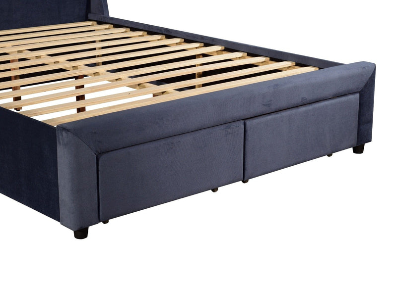 Queen Size Storage Bed Frame Upholtery Navy Blue Fabric with 2 Drawers