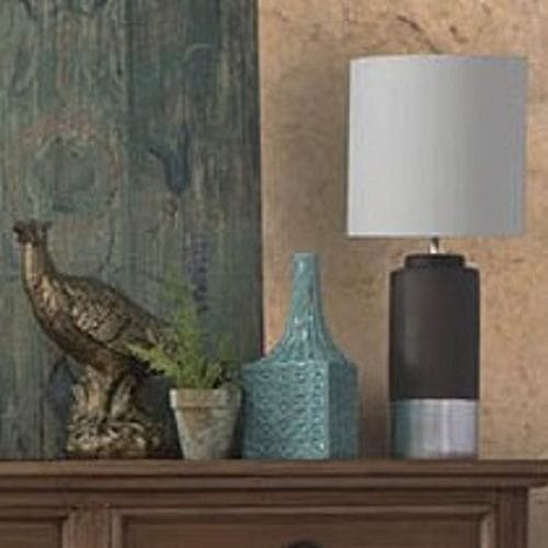 Zane Concrete Table Lamp  Silver trim drum shade