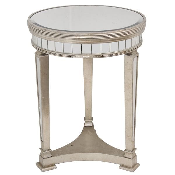 Mirrored Pedestal Round Side Table Antiqued Ribbed