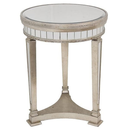 Mirrored Pedestal Round Side Table Antiqued Ribbed