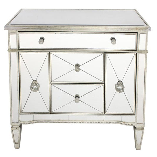 Mirrored Dresser Nightstand Antique Ribbed 5 drawers