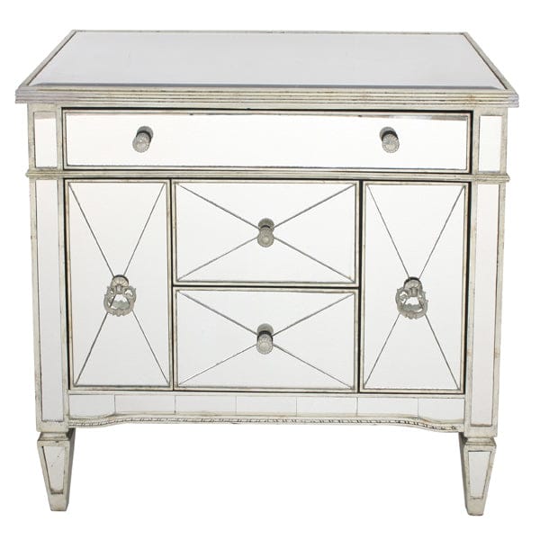 Mirrored Dresser Nightstand Antique Ribbed 5 drawers