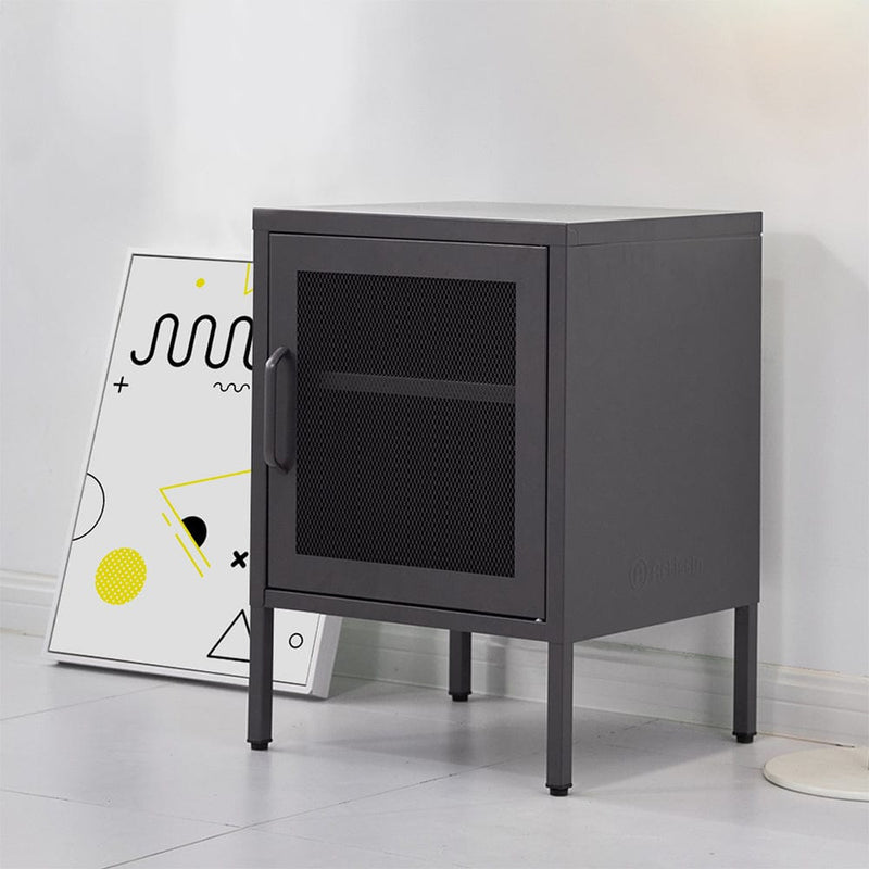 ArtissIn Bedside Table Mesh Door Cabinet - Black