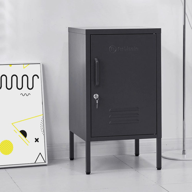 ArtissIn Bedside Table Metal Cabinet - Black